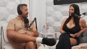 Two stacked babes get horny for the podcast host's dick