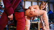 Pigtailed blonde in a sexy outfit getting banged by a lad