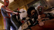 Two superhero hunks are having their way with a black babe