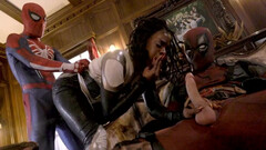Two superhero hunks are having their way with a black babe