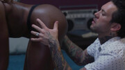 Tattooed man is rocking the zealous ebony brunette