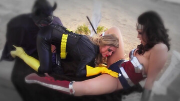 Anal and oral sex for two horny chicks in superhero suits