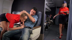 Hot flight attendant devours passenger's cock in surreal perversions
