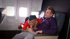 Slender stewardess spins hefty dong like a premium diva