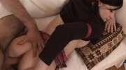 Pigtailed Amber Hardin gets strong cock to fuck her hard on the couch