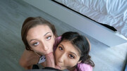Stepdad gags skinny daughter and her bestie in a restless threesome