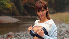 Stunning Japanese fairy is waiting for you by the lake shore