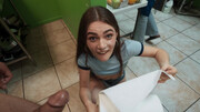 Cheerful whore fucked by her employer in the dirty hallway