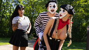 Innocent mimes fuck hard in a hot threesome