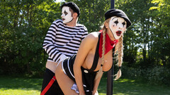 Innocent mimes fuck hard in a hot threesome