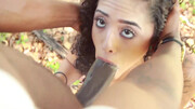 Curly beauty feels entire BBC gagging her during intense outdoor blowjob
