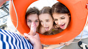 Sweet girls swap tasty dong during boat trip in elegant group shag
