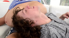 MILF with massive jugs makes horny man come all over them