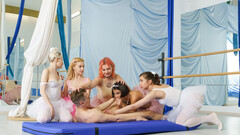 Slender girls take turns with smashing the same cock in their wet pussies