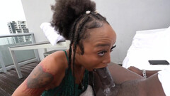Addictive ebony babe engulfs monster black dick with great lust