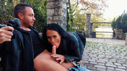 Busty raven hooks up in the park with a guy she met on Tinder