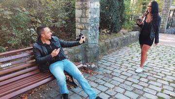 Busty raven hooks up in the park with a guy she met on Tinder
