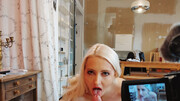 Passionate blonde in red stockings gets taped when she tries dick like a slut