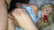 Anal with a perv blonde who sucks on her own buttplug