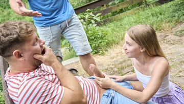 BBQ fuck, MMF style with a small tits hoe