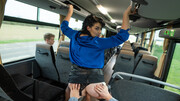 Insolent mature gets intimate with a random dude while in a bus