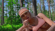 Blonde in a slutty visor gets fucked outdoor, anal mode