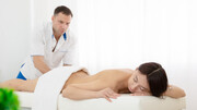 Deep vaginal sex during erotic massage for a skinny girl with small tits