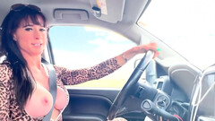 Mommy grants stepson a good handjob while on the road