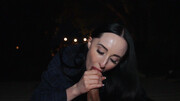 Super-curvy brunette fucks in public, at night