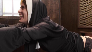 Submissive nun working all the hard dicks at the gloryhole