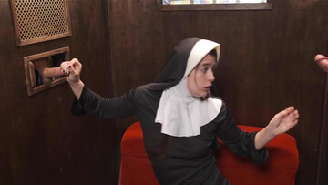 Submissive nun working all the hard dicks at the gloryhole