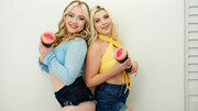 Fleshlight pleasure from two blonde whores